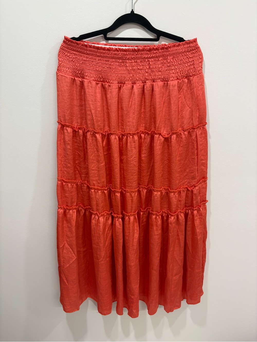 Smocked Waist Tiered Maxi Skirt — Coral